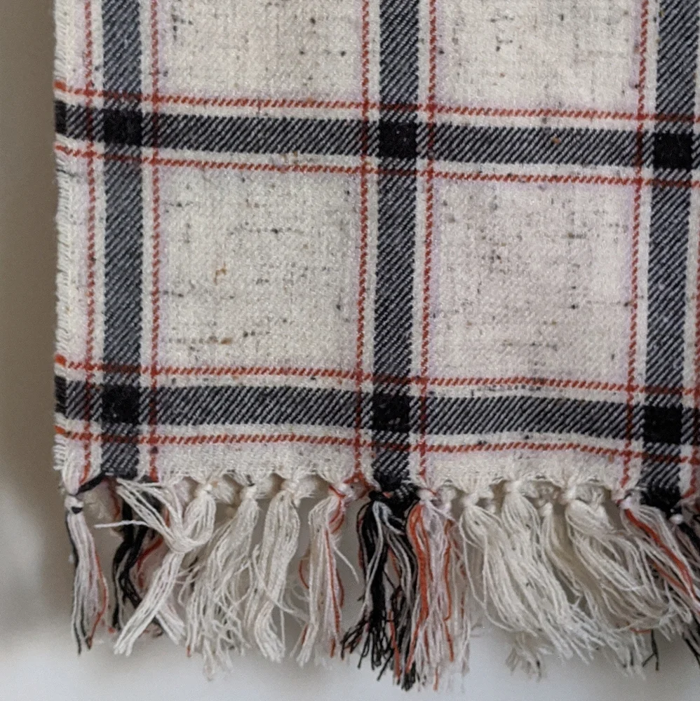 Madewell Hanstone Plaid Knotted Fringe Beige Cream Scarf - Picture 2 of 7